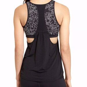 Athleta Black Floral Supercharged Tank Top Black  XXS